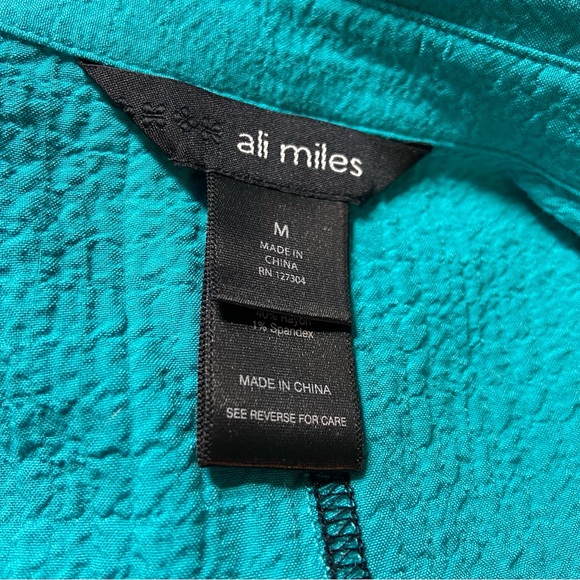 Ali Miles Popover Collared Button Turquoise Top Shirt Blouse Tunic Medium M - Picture 9 of 10